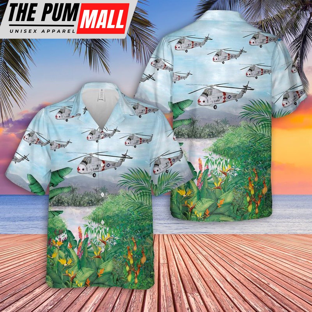 Army Hawaiian Shirt, US Army Sikorsky Medevac CH-34C Choctaw Hawaiian Shirt, Military Aloha Shirt