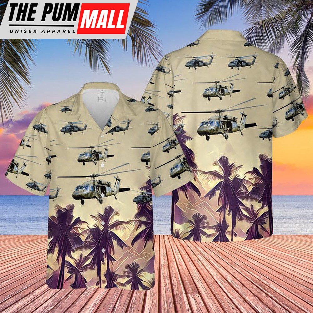 Army Hawaiian Shirt, US Army Sikorsky UH-60 Black Hawk Helicopter Hawaiian Shirt, Military Aloha Shirt
