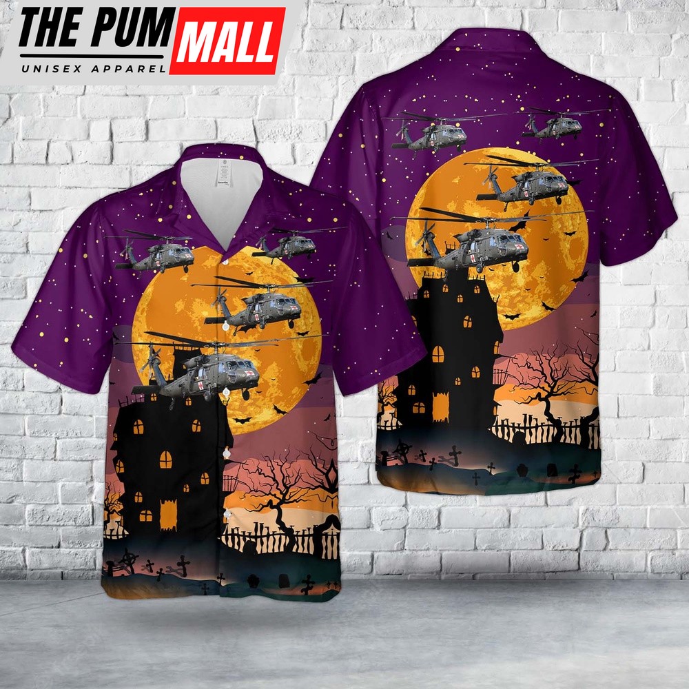 Army Hawaiian Shirt, US Army Sikorsky UH-60 Blackhawk Medevac Halloween Hawaiian Shirt, Military Aloha Shirt