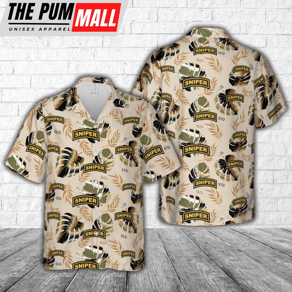 Army Hawaiian Shirt, US Army Sniper Tab Hawaiian Shirt, Military Aloha Shirt