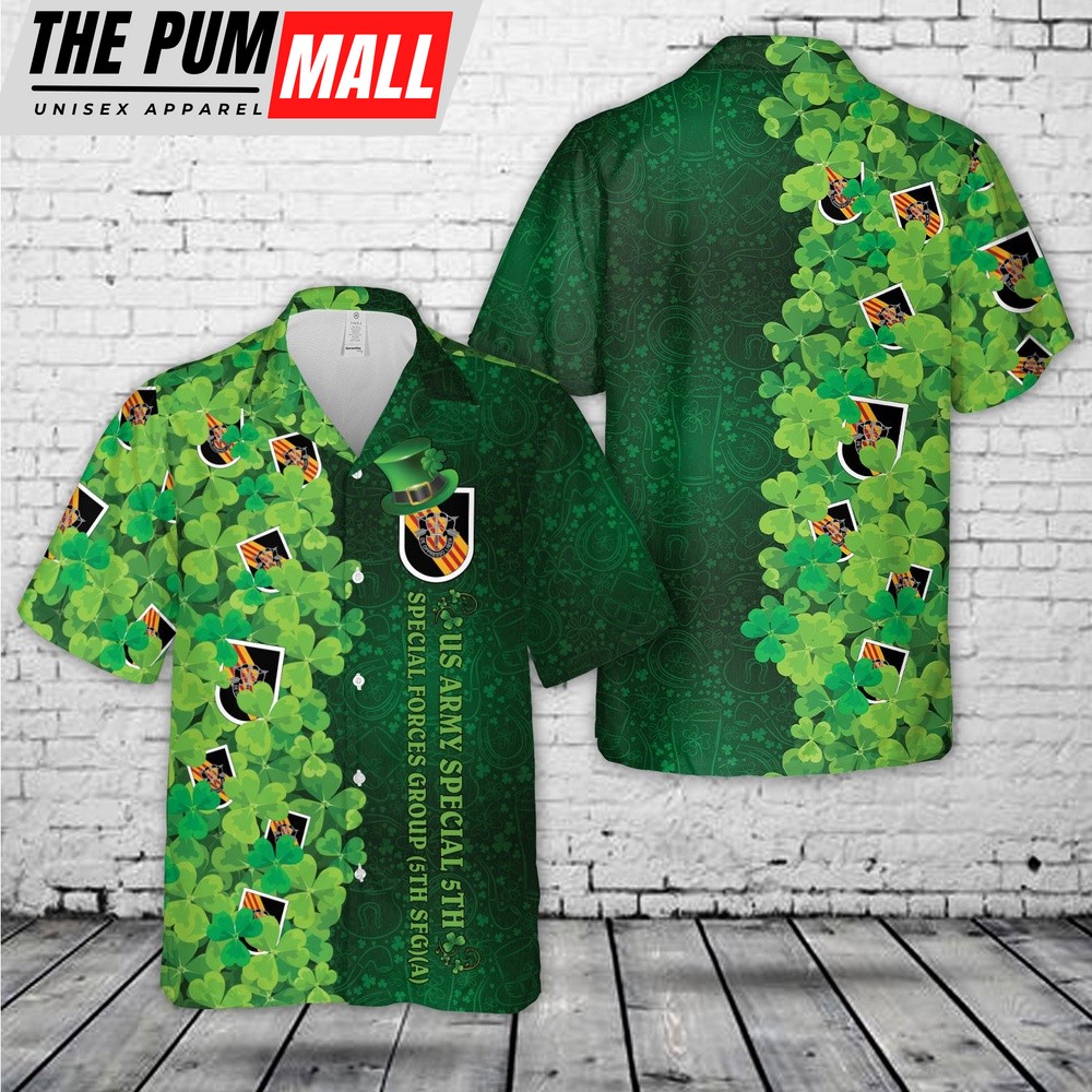 Army Hawaiian Shirt, US Army Special 5th Special Forces Group (5th SFG)(A), Patrick’s Day Hawaiian Shirt
