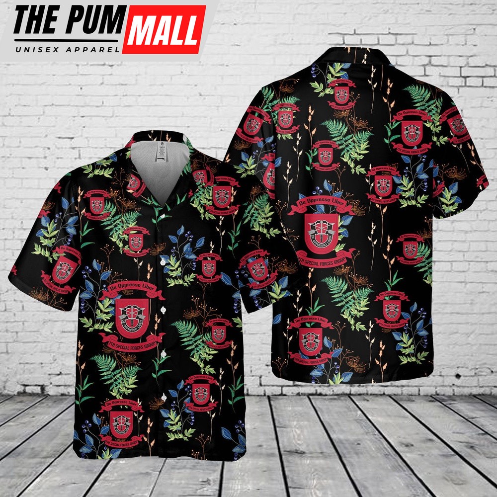 Army Hawaiian Shirt, US Army Special 7th Special Forces Group (7th SFG)(A) Pocket Hawaiian Shirt, Military Aloha Shirt