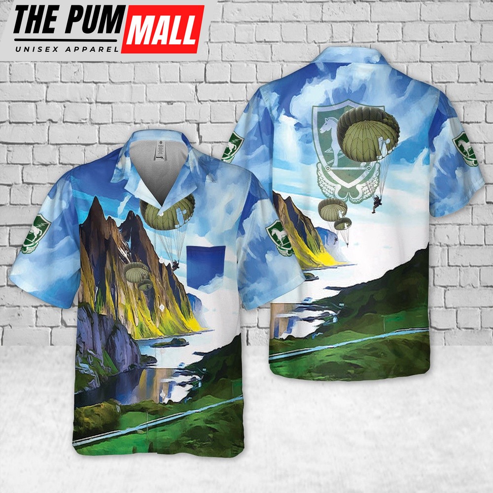 Army Hawaiian Shirt, US Army Special Forces 10th Special Forces Group (Airborne) (10th SFG (A)) Parachute Pocket Hawaiian Shirt