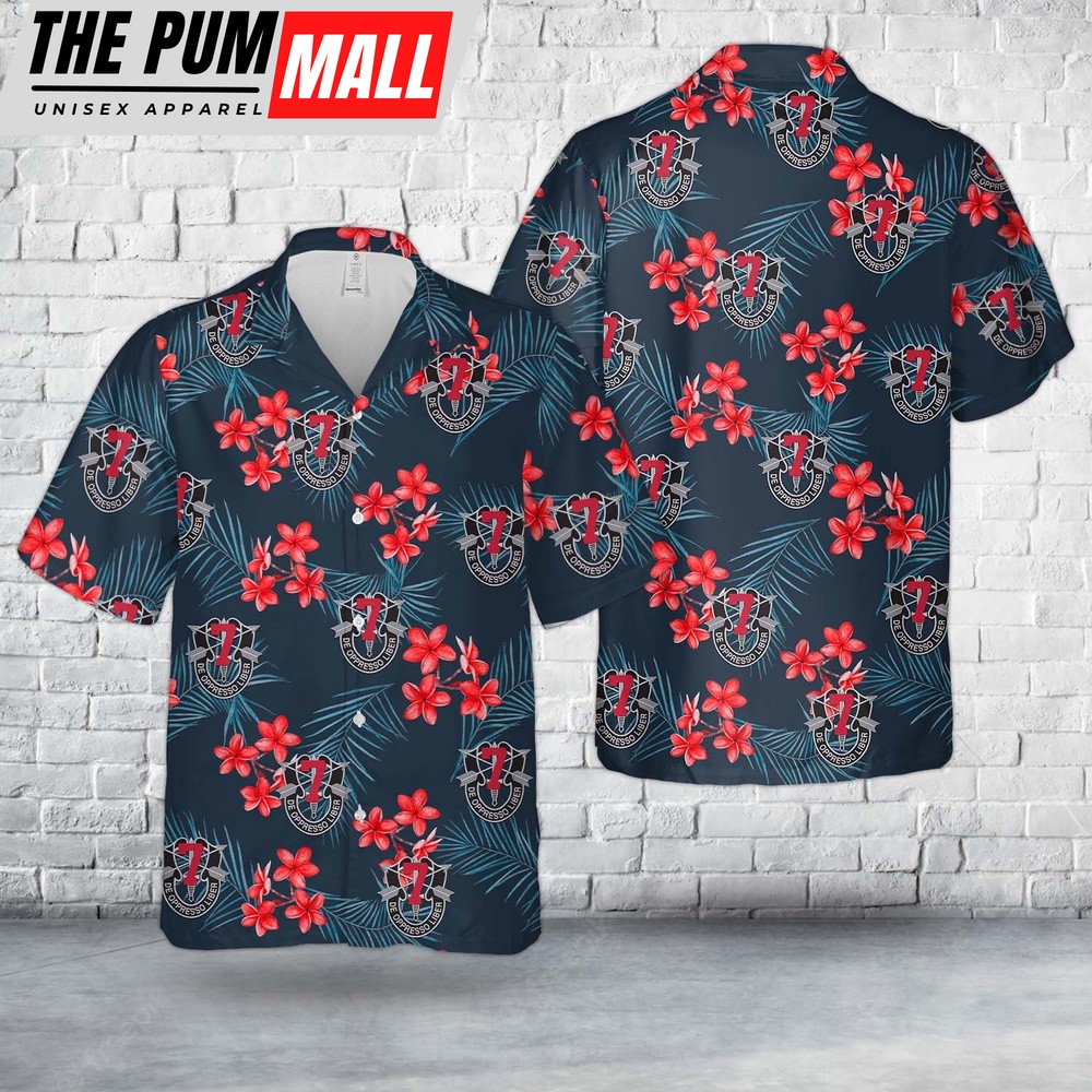 Army Hawaiian Shirt, US Army Special Forces 7th Special Forces Group (Airborne) (7th SFG) (A) Hawaiian Shirt, Military Aloha Shirt