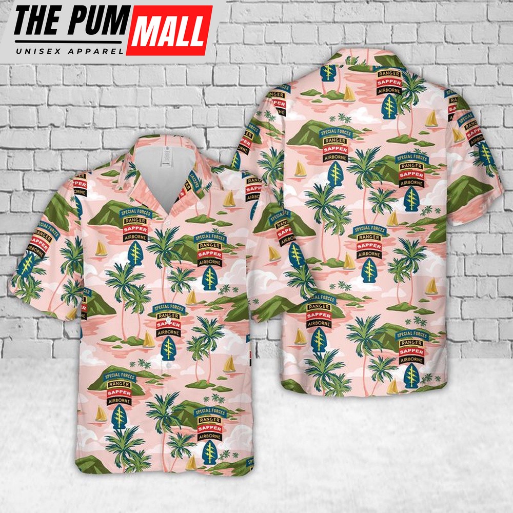 Army Hawaiian Shirt, US Army Special Forces Ranger Sapper Airborne Hawaiian Shirt, Military Aloha Shirt