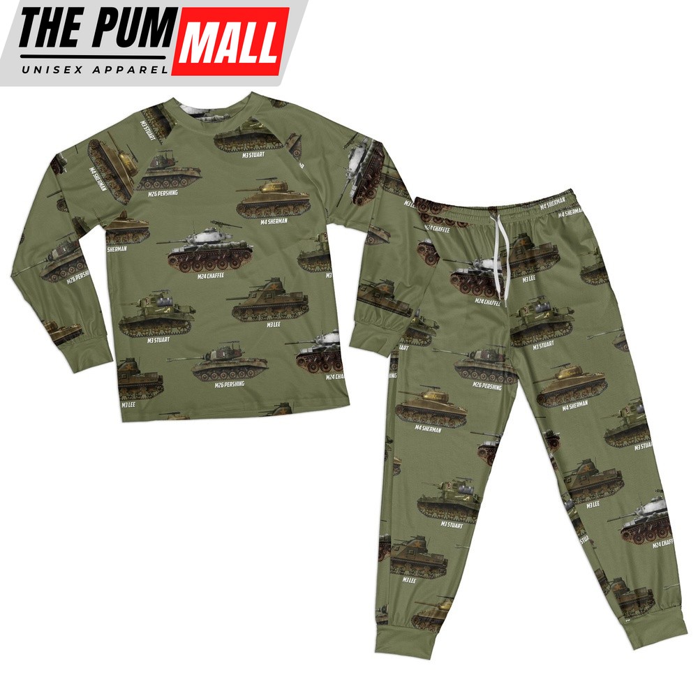 Army Hawaiian Shirt, US Army Tank Of WWII Adult Raglan Pajamas Set, Military Aloha Shirt