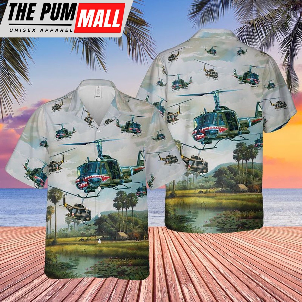 Army Hawaiian Shirt, US Army UH-1 Iroquois Huey Hawaiian Shirt, Military Aloha Shirt
