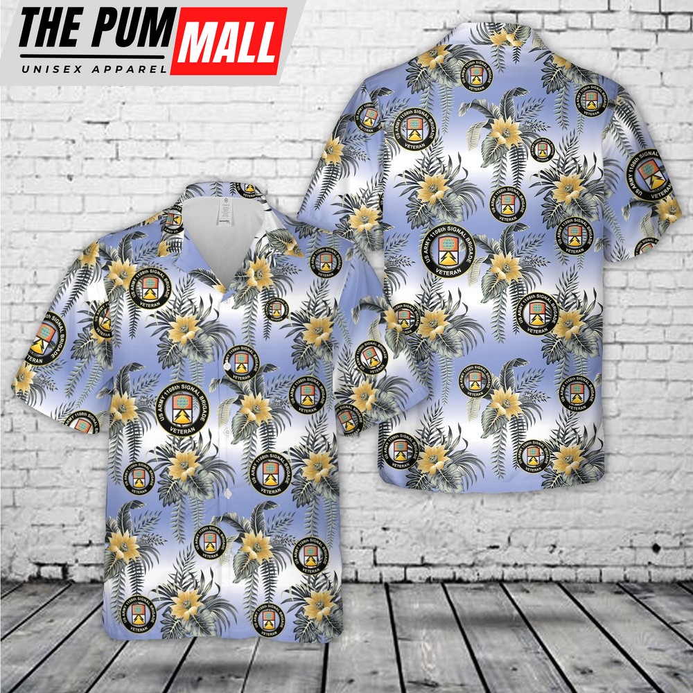Army Hawaiian Shirt, US Army Veteran 1108th Signal Brigade Hawaiian Shirt, Military Aloha Shirt