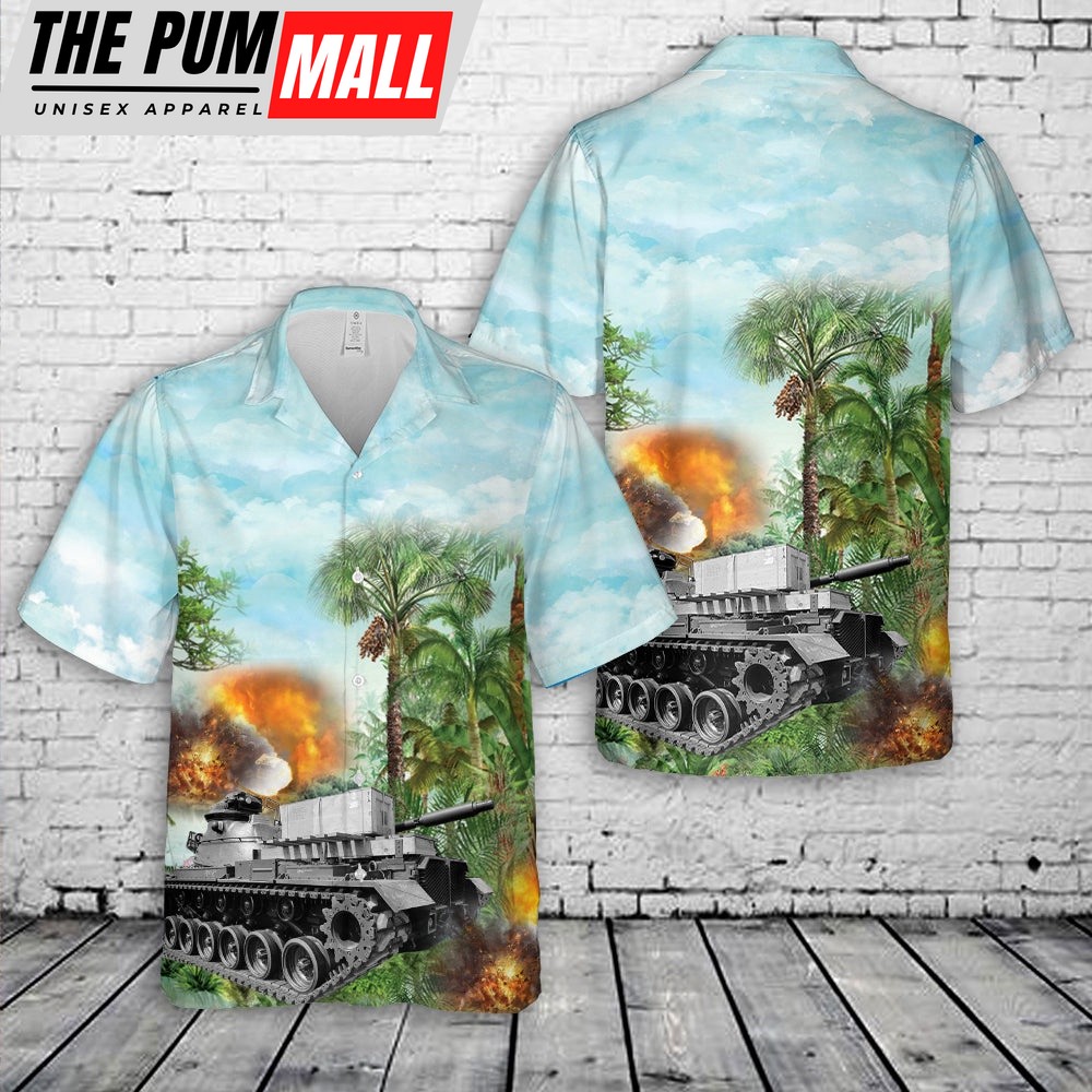 Army Hawaiian Shirt, US Army Vietnam War 1972 M48 Patton tanks Hawaiian Shirt, Military Aloha Shirt