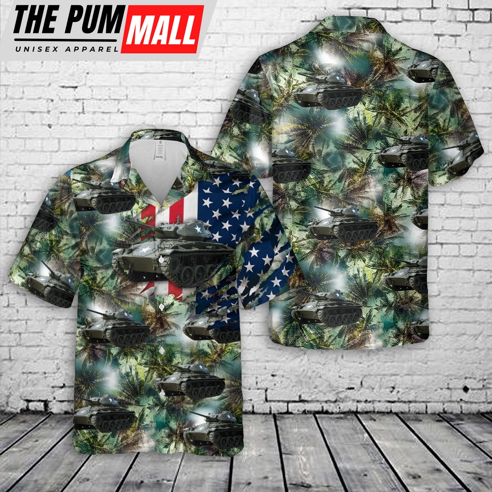 Army Hawaiian Shirt, US M24 Chaffee light tank Hawaiian Shirt, Military Aloha Shirt
