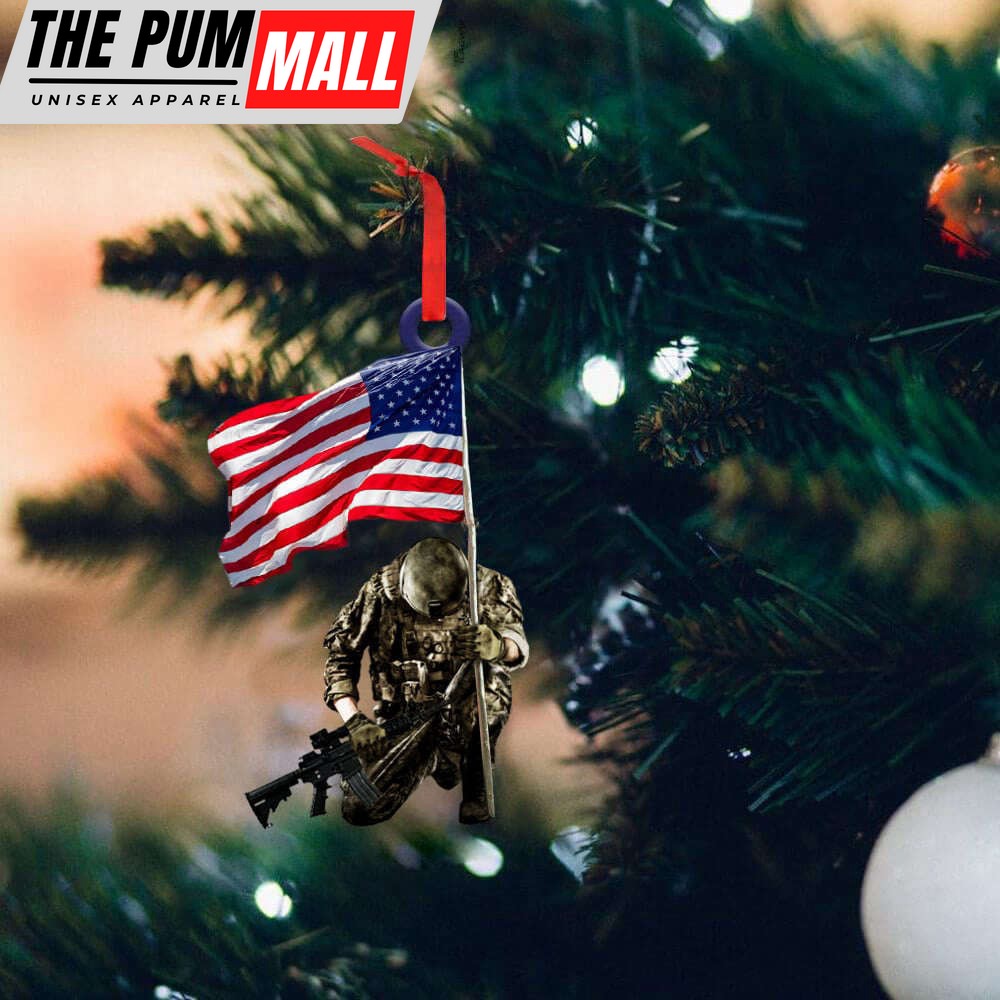 Army Holding American Flag Ornament Proud US Veteran Ornament Christmas Decoration Limited Edition