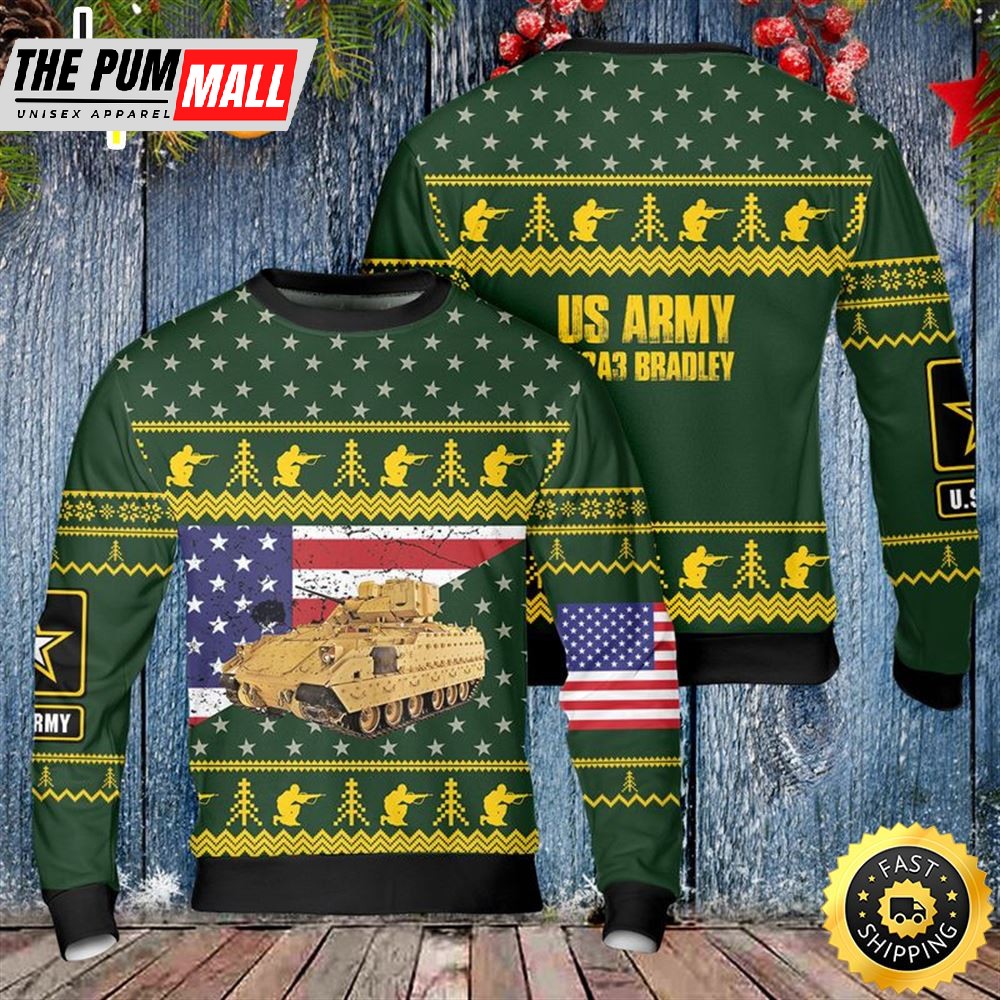 Army M2a3 Bradley Christmas Sweater 3d
