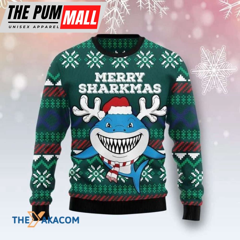 Artful Shark in Ocean Merry Sharkmas Ugly Christmas Sweater