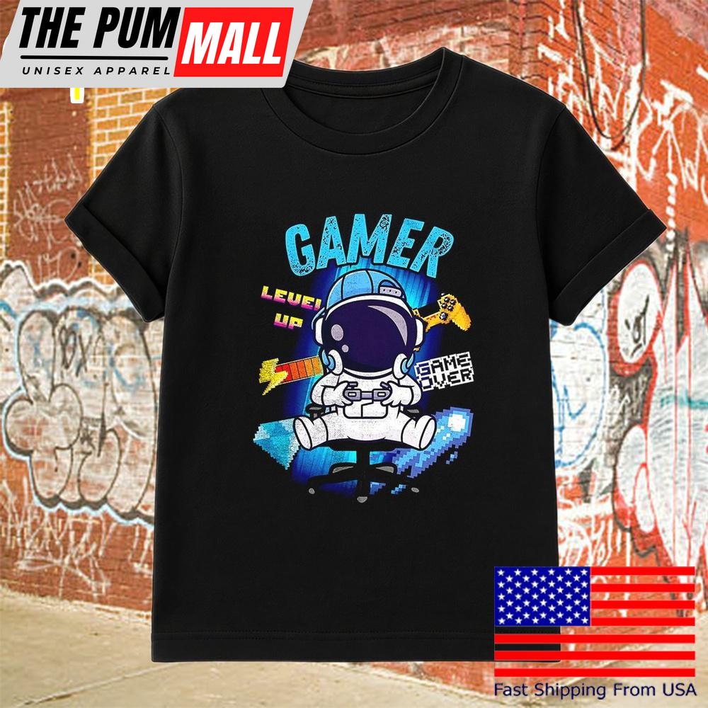 Astronaut Gamer Level Up Game Over T-Shirt
