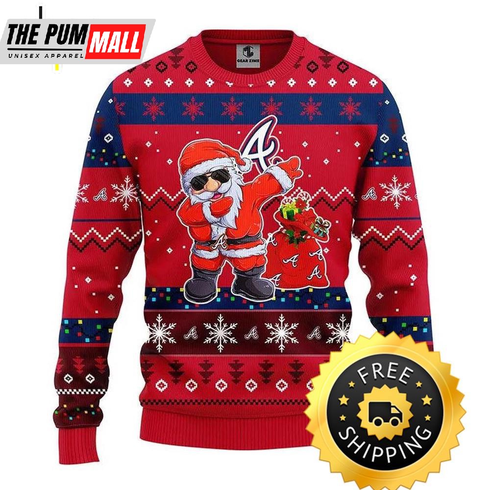 Atlanta Braves Dabbing Santa Claus Ugly Christmas Sweater, Atlanta Braves Ugly Sweater, MLB Christmas Sweater