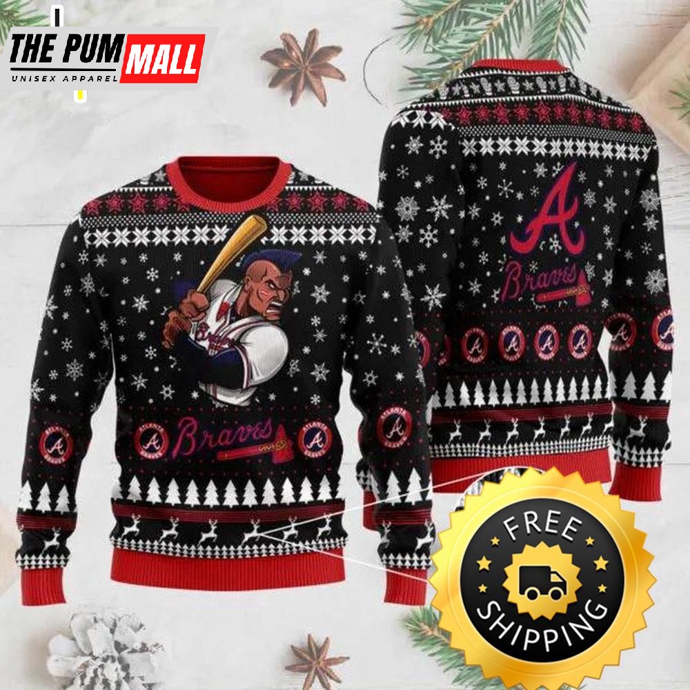 Atlanta Braves Mascot Ugly Christmas Sweater, Atlanta Braves Ugly Sweater, MLB Christmas Sweater