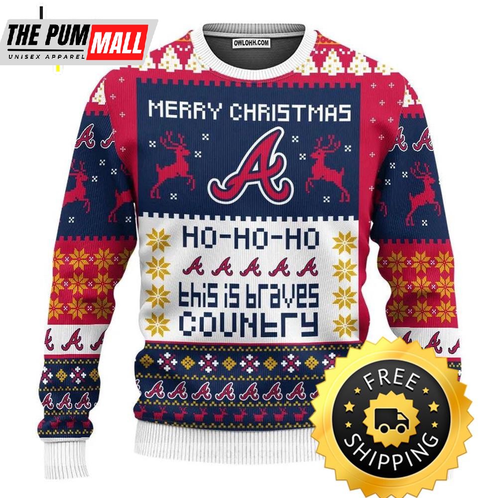 Atlanta Braves Merry Christmas Hohoho Ugly Christmas Sweater, Atlanta Braves Ugly Sweater, MLB Christmas Sweater