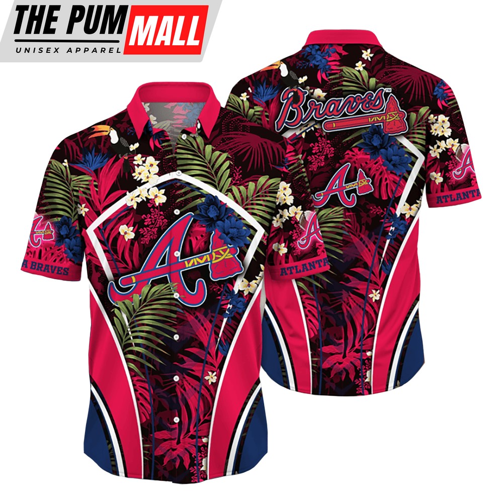 Atlanta Braves MLB Flower Tropical Hawaiian Button Down Shirt