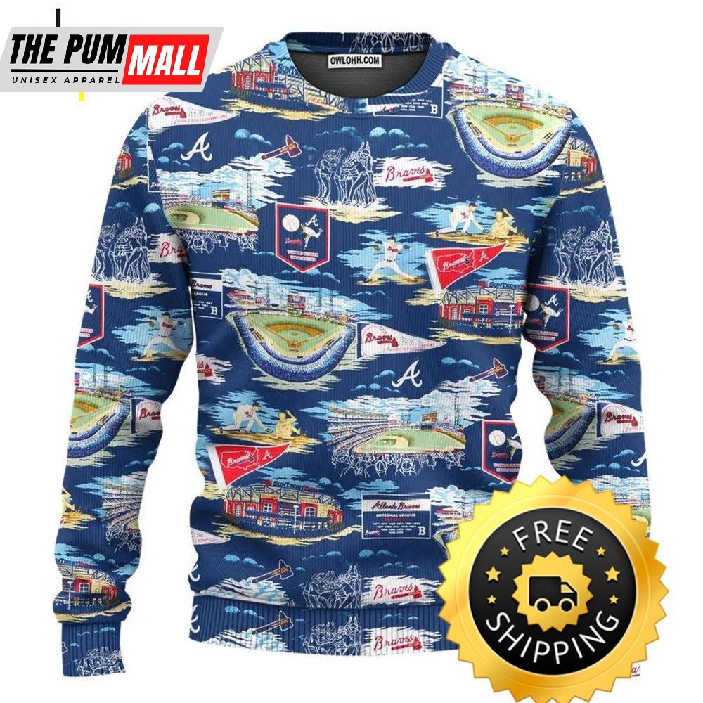 Atlanta Braves Scenic Ugly Christmas Sweater, Atlanta Braves Ugly Sweater, MLB Christmas Sweater
