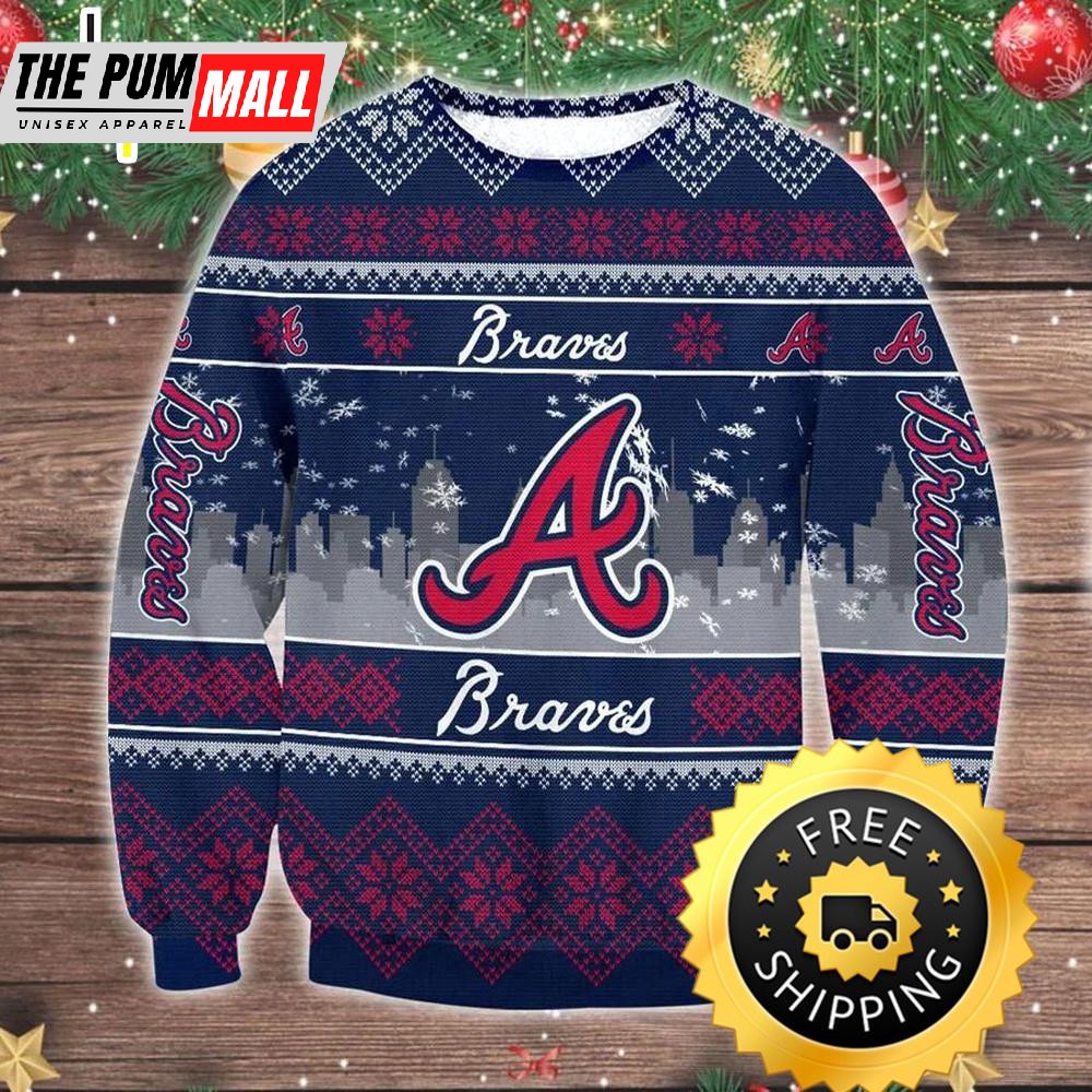 Atlanta Braves Ugly Christmas Sweater, Atlanta Braves Ugly Sweater, MLB Christmas Sweater