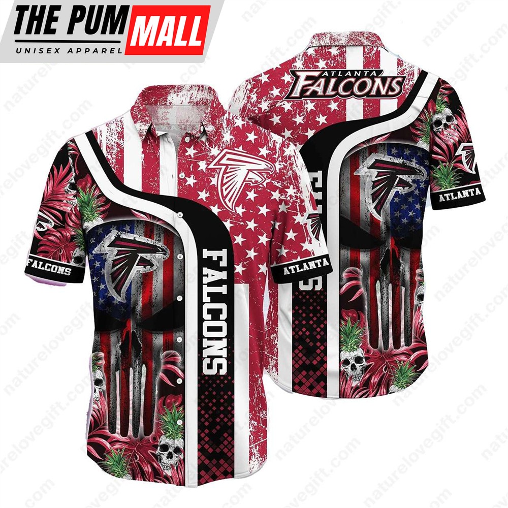 Atlanta Falcons American Flag Skulls Vintage Hawaiian Shirt