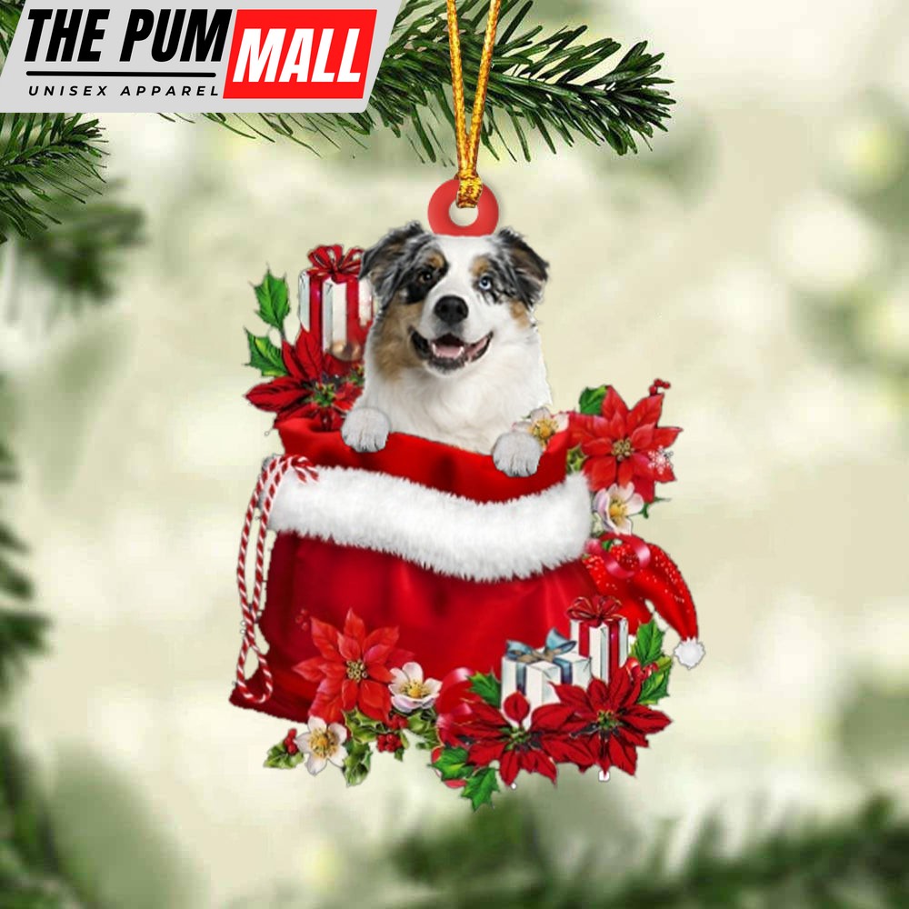 Australian Shepherd In Gift Bag Christmas Ornament – Car Ornaments – Gift For Dog Lovers Limited Edition