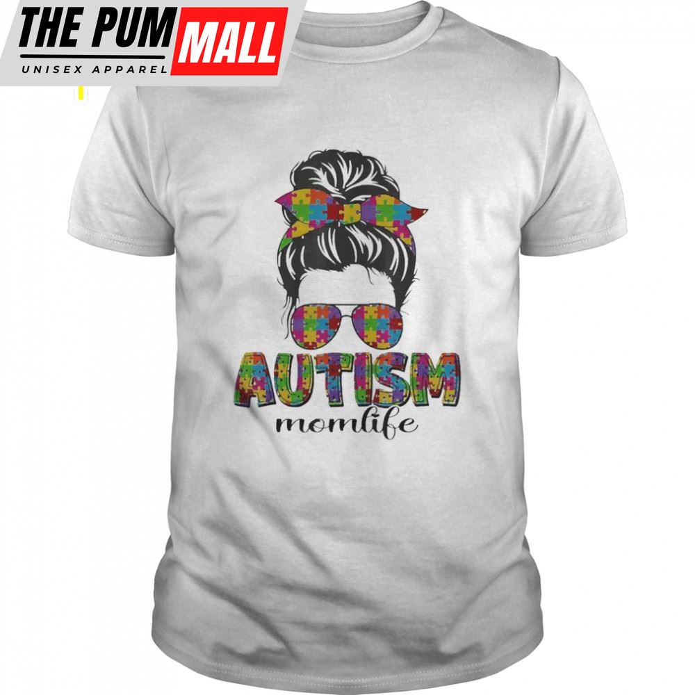 Autism Mom Messy Bun Puzzle Sunglasses Bandana Mothers Day Shirt