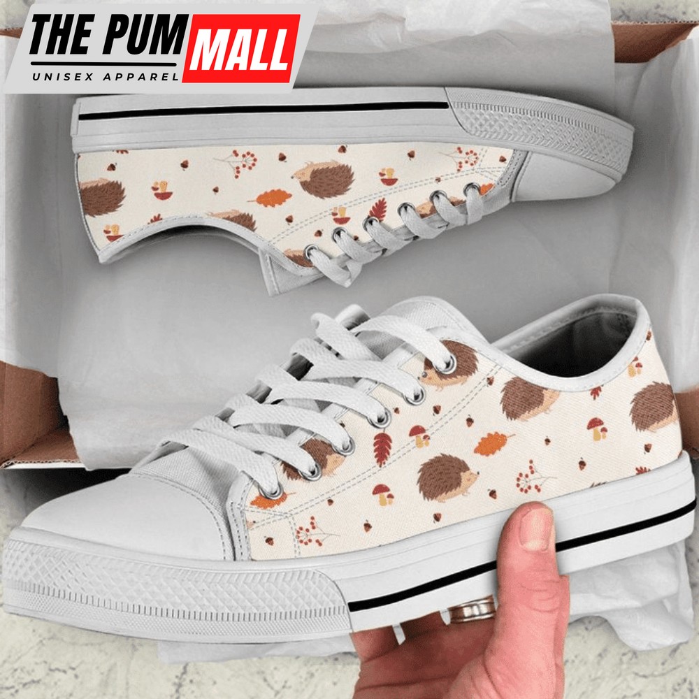 Autumn With Leaves And Hedgehog Pattern Low Top Shoes Sneaker PN205079Sb