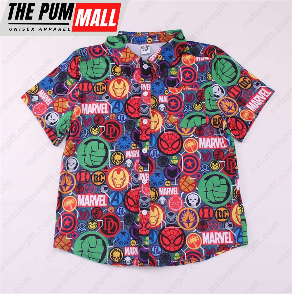 Avengers Marvel Legends​ Logo Button Up Hawaiian Shirt