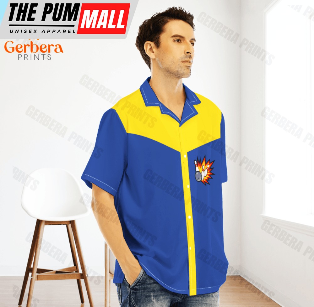 Awesome Bowling Ball Strike Skull Blue And Yellow Aloha Hawaiian Shirts For Men Women WT4105