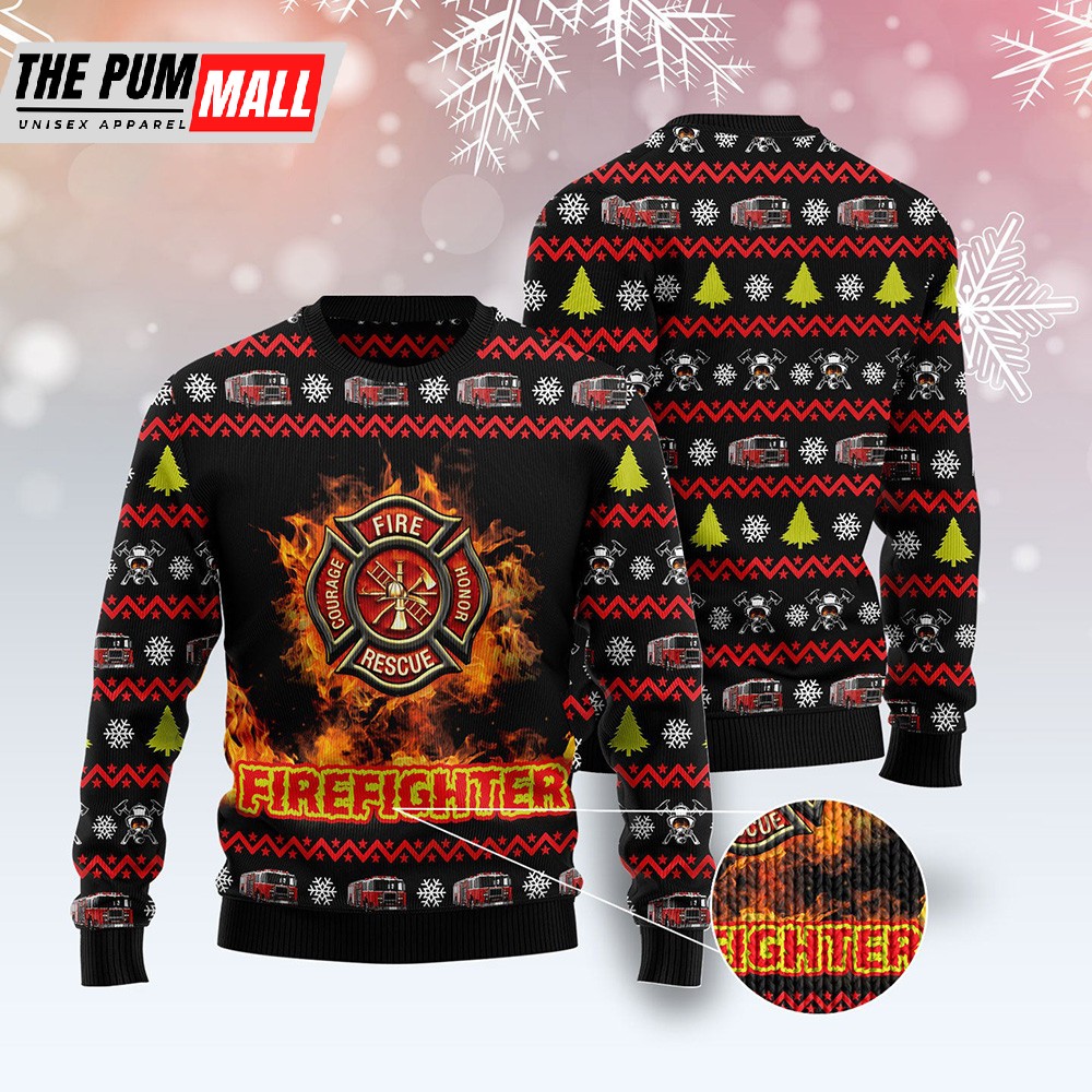 Awesome Firefighter Ugly Christmas Sweater Xmas Jumper Holiday Pullover