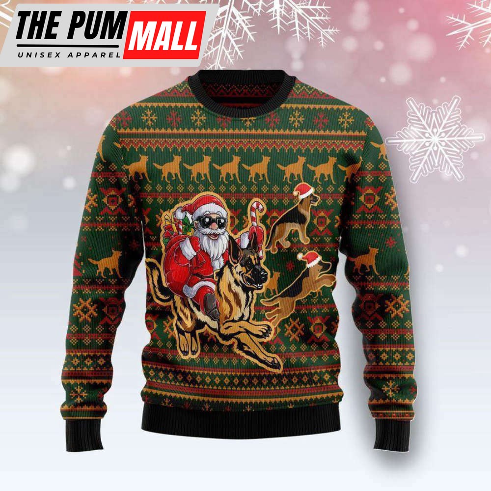 Awesome German Shepherd Dog Santa Claus Ugly Christmas Sweater For Men & Women