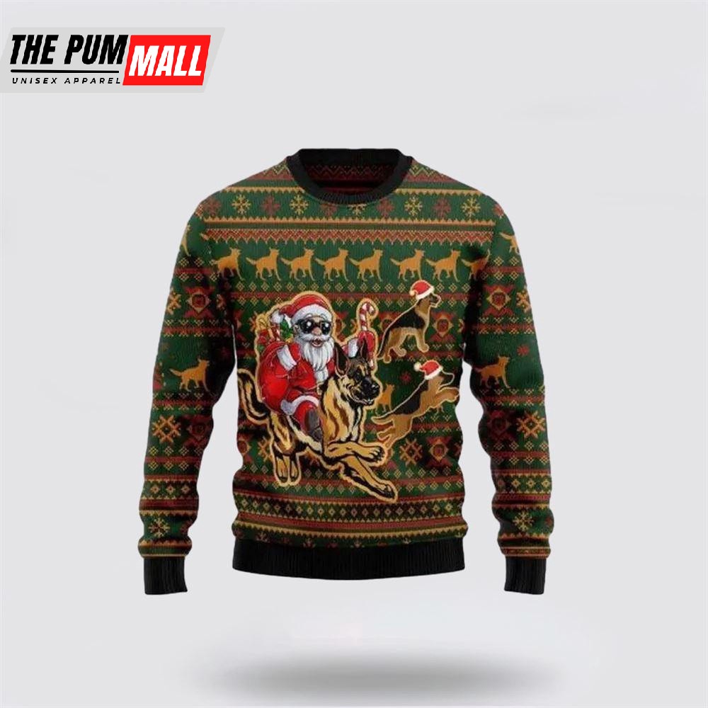 Awesome German Shepherd Dog Santa Claus Ugly Christmas Sweater