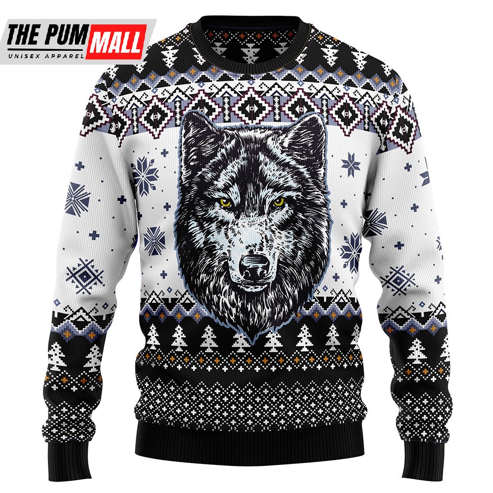 Awesome Wolf Ugly Christmas Sweater Christmas Crewneck Sweater