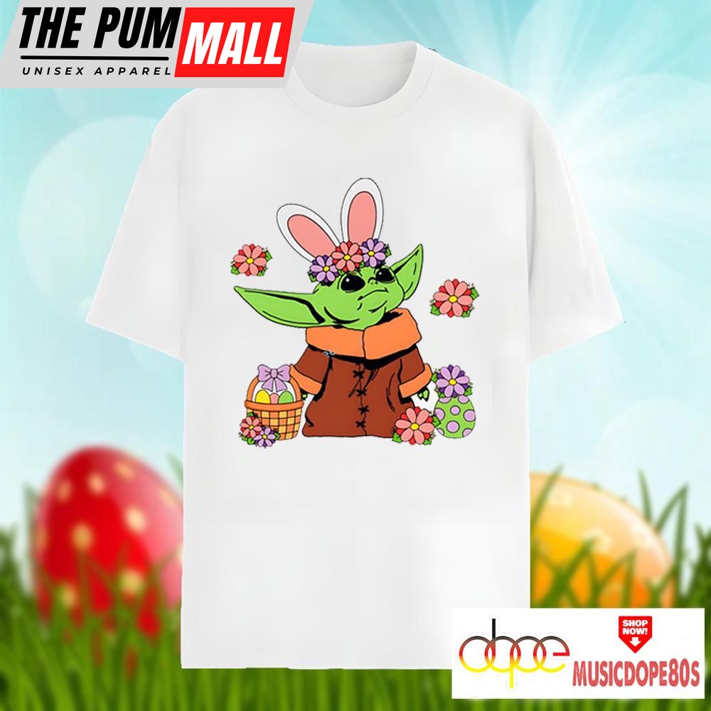 Baby Yoda And Easter Eggs Cotton Shirt
