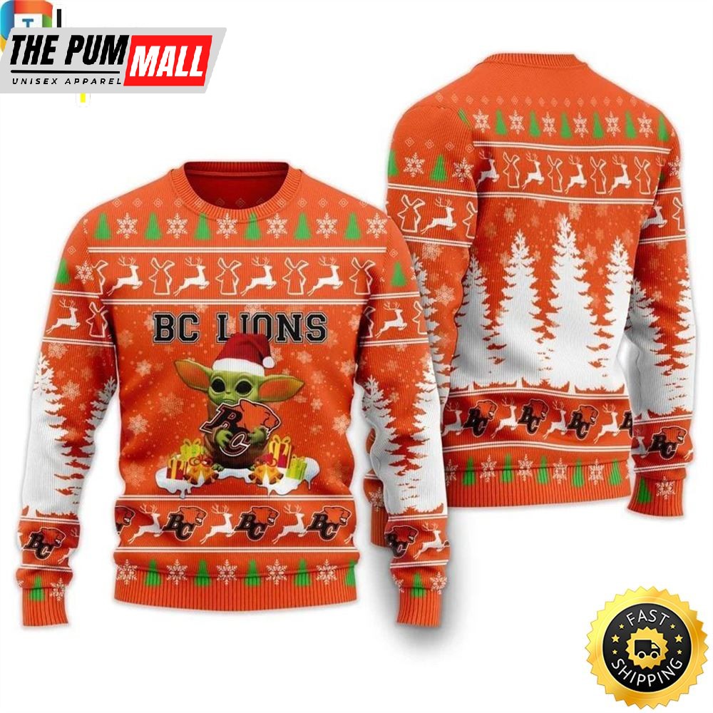 Baby Yoda Bc Lions Christmas Ugly Sweater