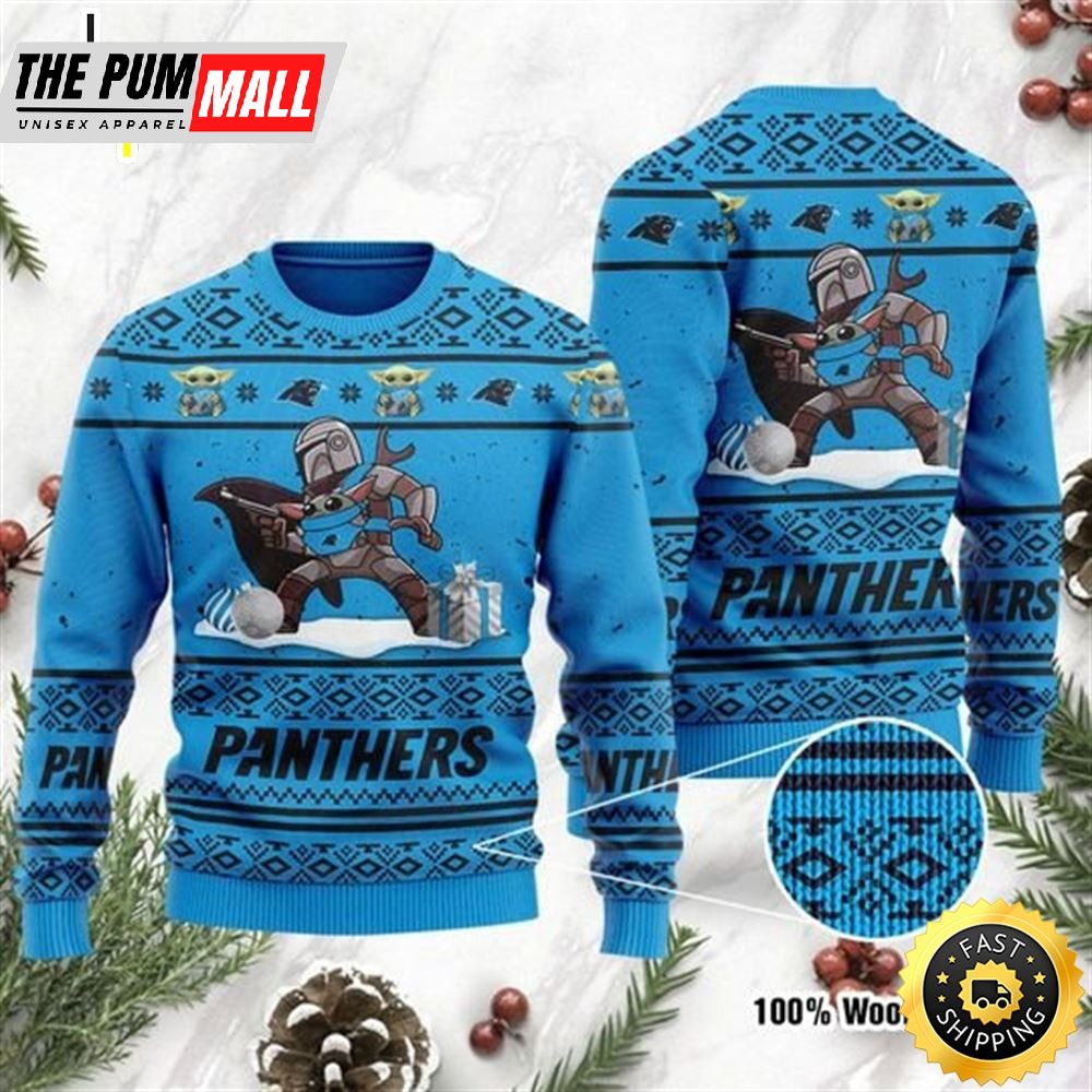 Baby Yoda Boba Fett The Mandalorian Carolina Panthers Ugly Christmas Sweater