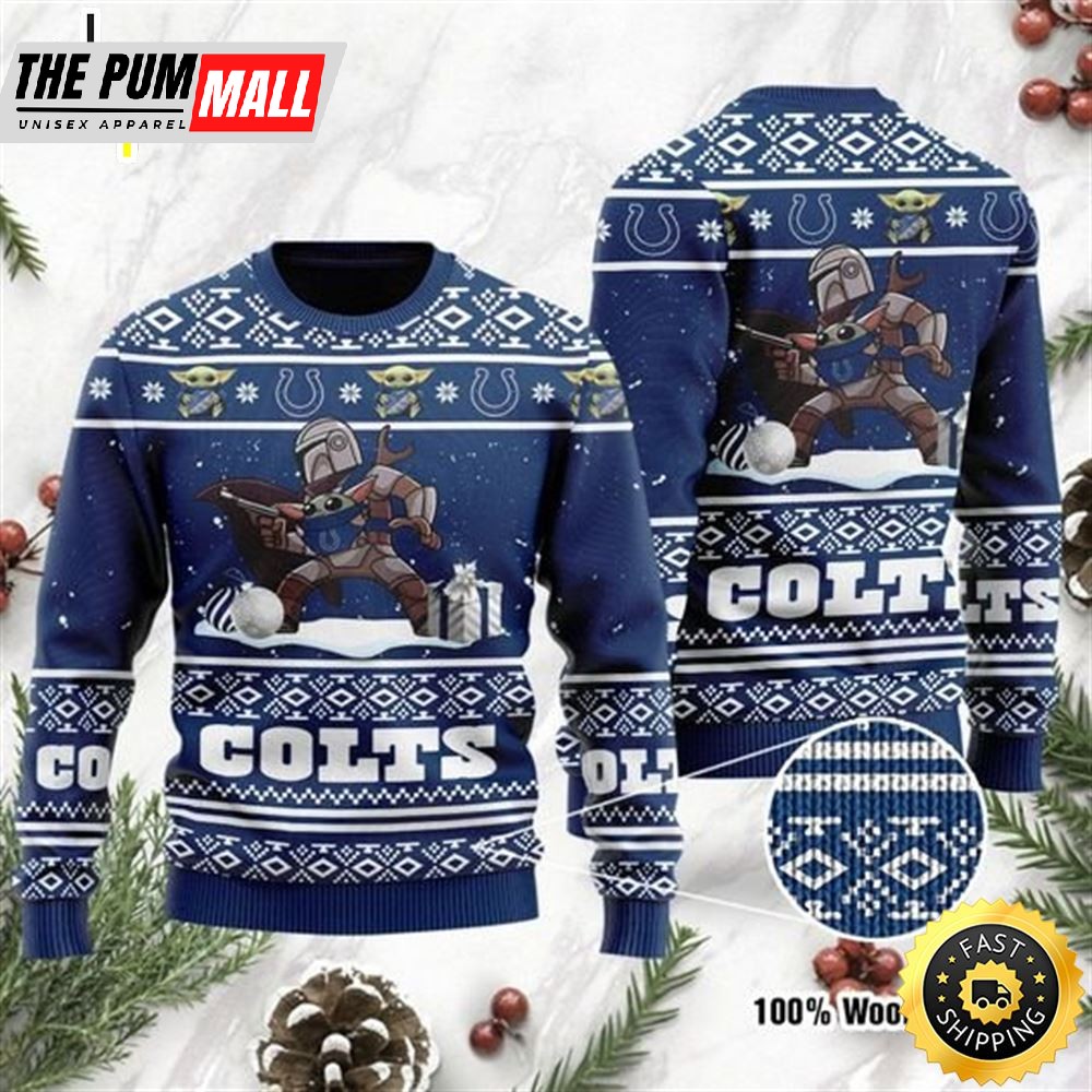 Baby Yoda Boba Fett The Mandalorian Indianapolis Colts Ugly Christmas Sweater