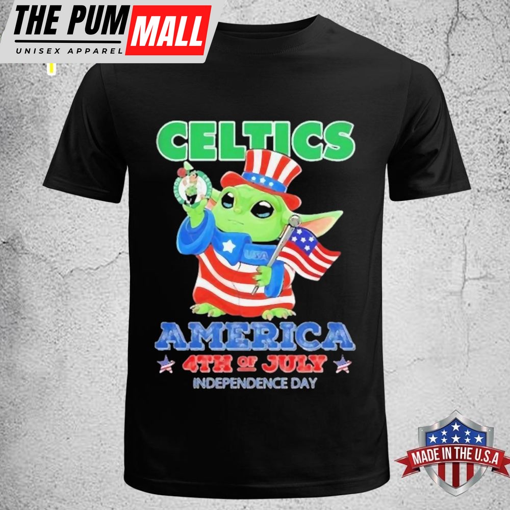 Baby Yoda Boston Celtics America 4th Of July Independence Day 2025 T Shirt