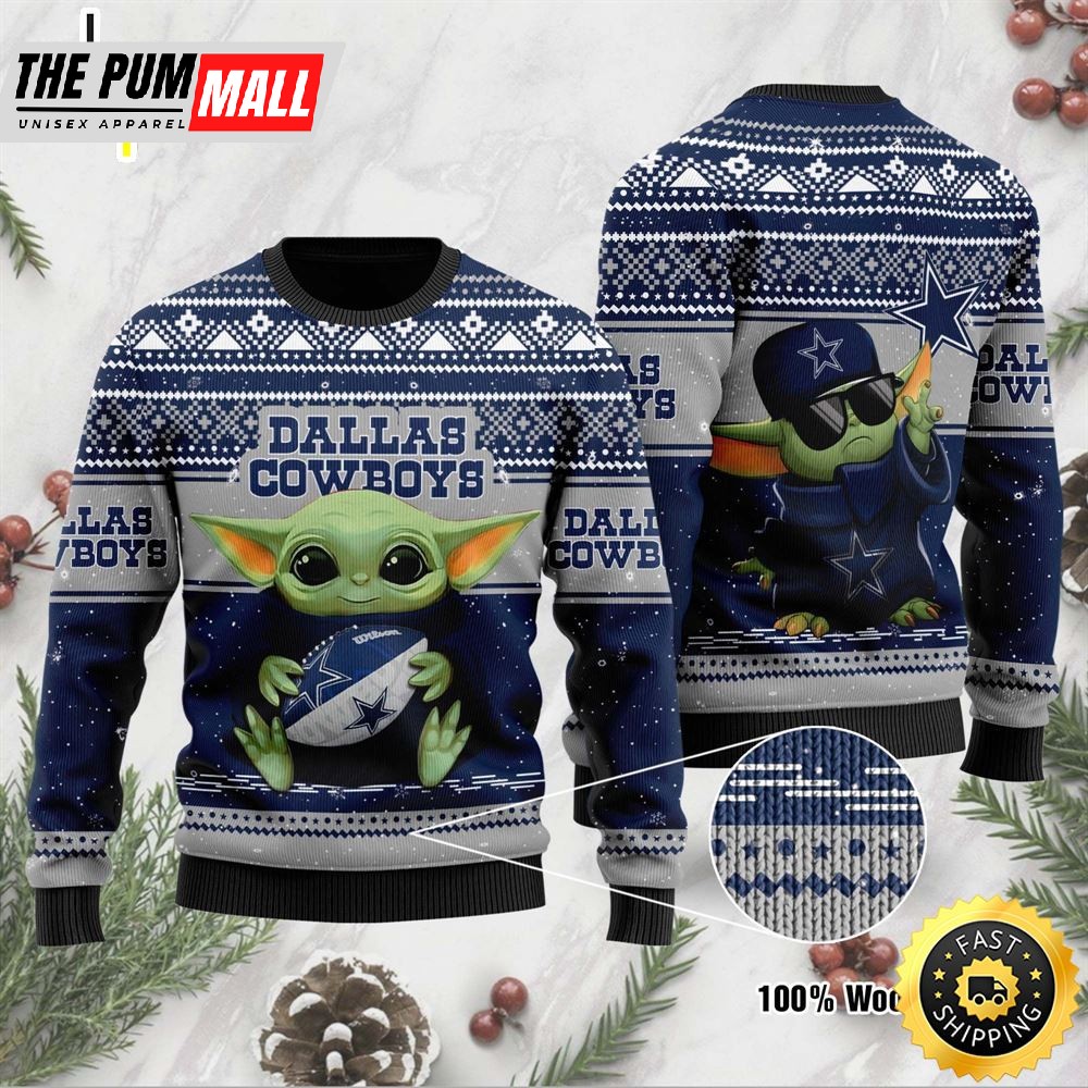 Baby Yoda Dallas Cowboys NFL Christmas Ugly Sweater
