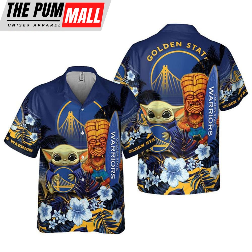 Baby Yoda Golden State Warriors Hibiscus Hawaiian Shirt