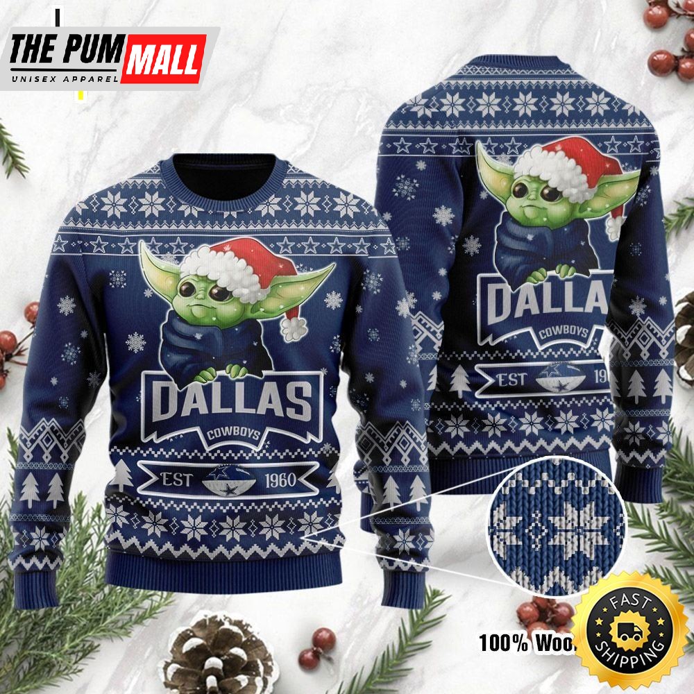 Baby Yoda Grogu Dallas Cowboys Ugly Christmas Sweater