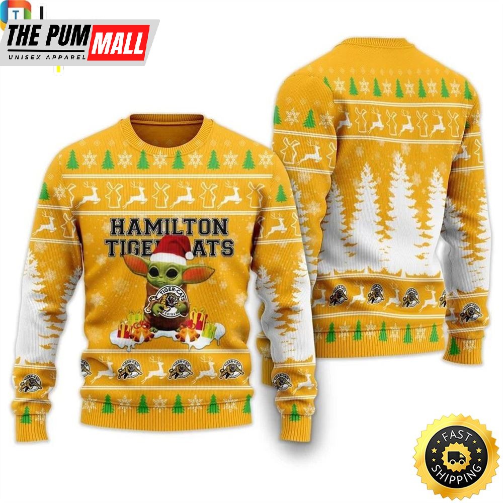 Baby Yoda Hamilton Tiger Cats Christmas Ugly Sweater