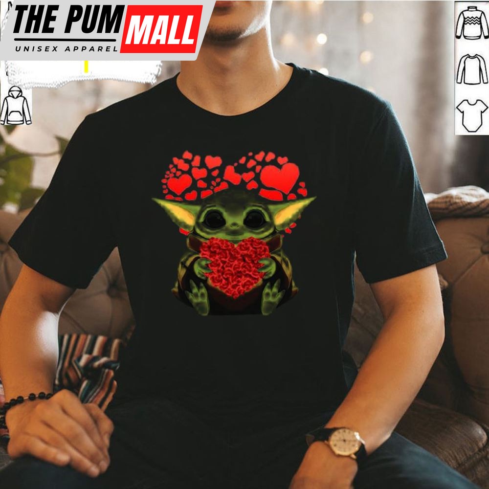 Baby Yoda Heart Roses Valentine Day T-Shirt