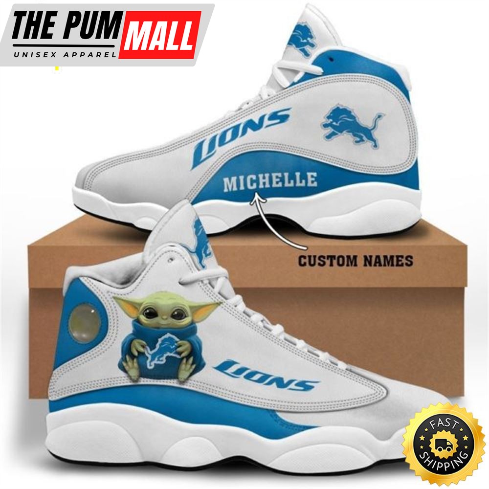Baby Yoda Hug Detroit Lions Personalized Name Air Jd 13 Shoes