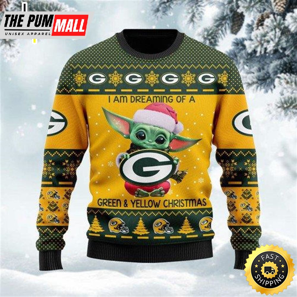 Baby Yoda I Am Dreaming Of A Green And Yellow Christmas Ugly Christmas Sweater