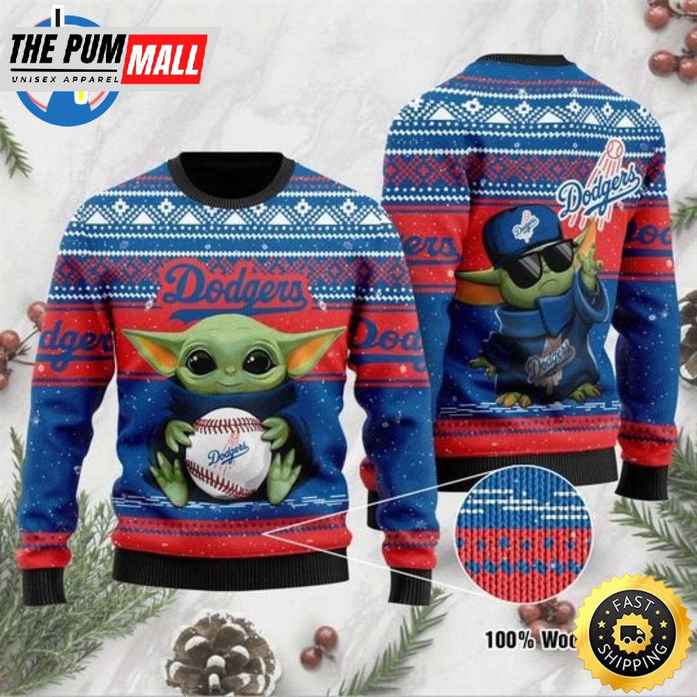Baby Yoda Los Angeles Dodgers Ugly Christmas Sweater