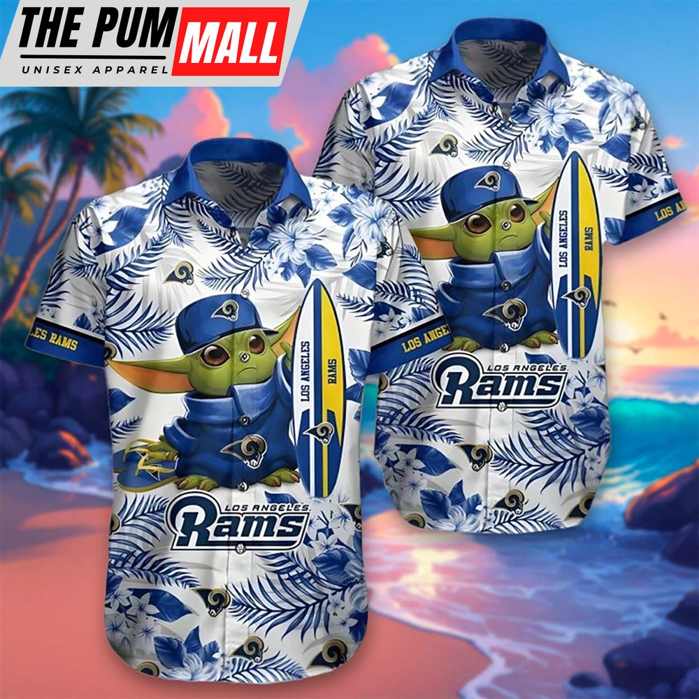 Baby Yoda Los Angeles Rams Tropical Flower Hibiscus Hawaiian Shirt