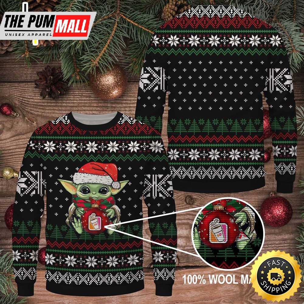Baby Yoda Merry Christmas Dunkin’ Donuts Ugly Sweater