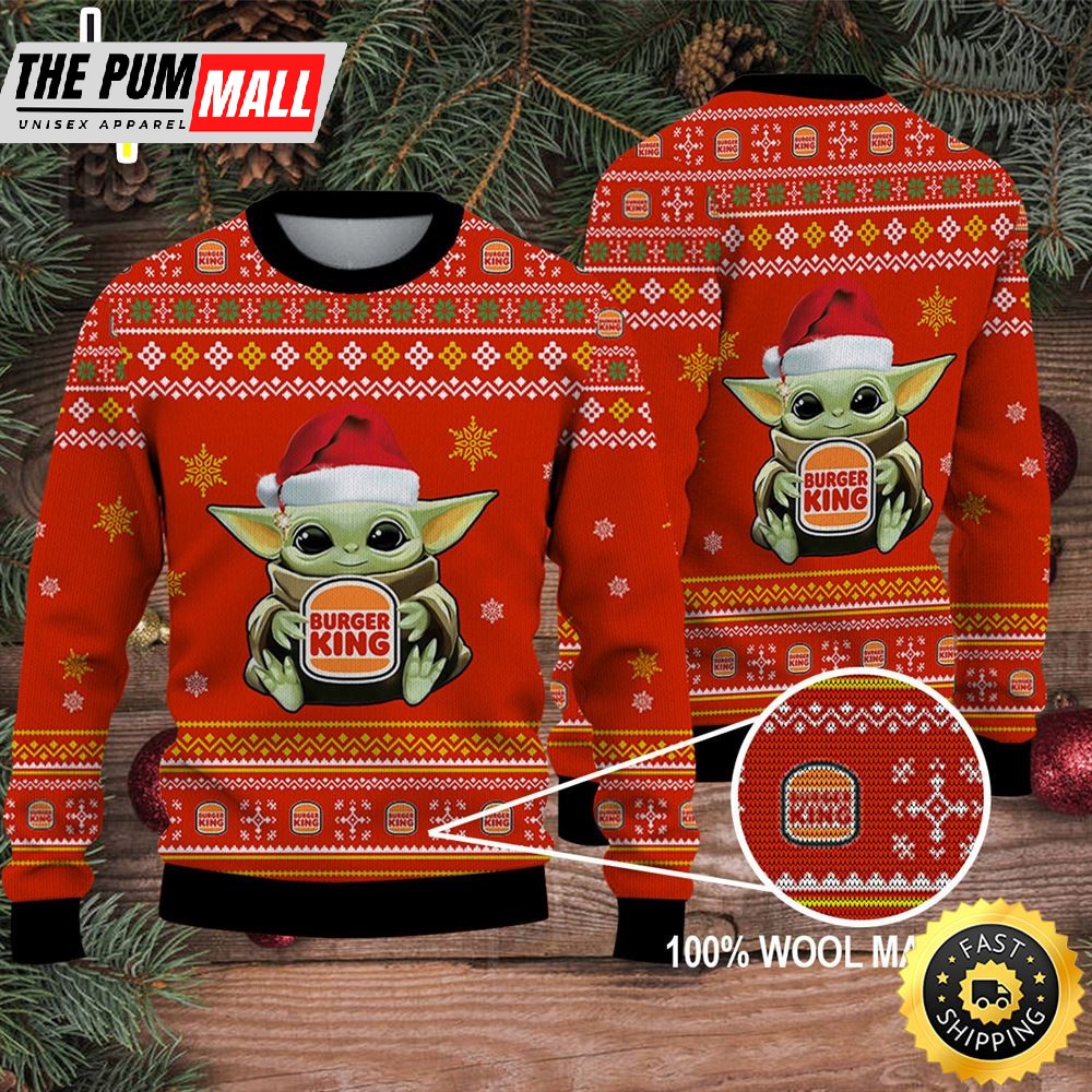Baby Yoda Merry Christmas Ugly Sweater Burger King